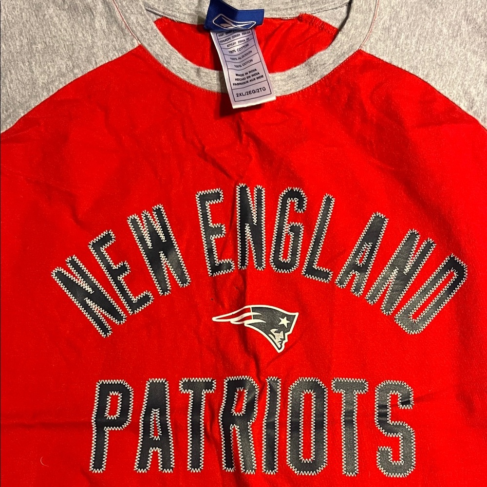 Reebok Adult Red and Gray New England Patriots Long Sleeve Tee